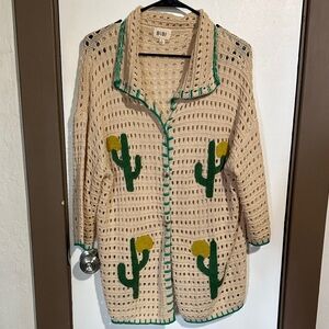 BiBi Cream Crochet Cardigan with Cactus Motif